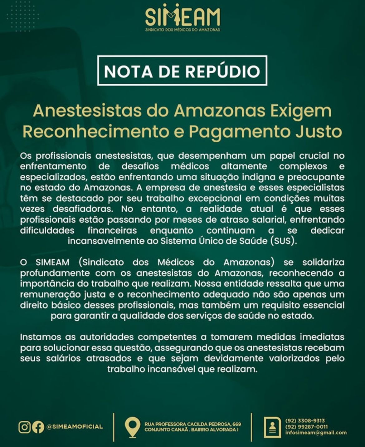 Greve de Médicos Anestesiologistas do AM por Salários Atrasados.