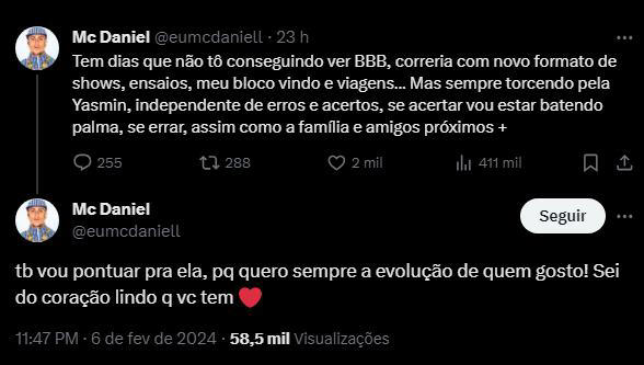 MC Daniel Analisa Comportamento de Yasmin no BBB24