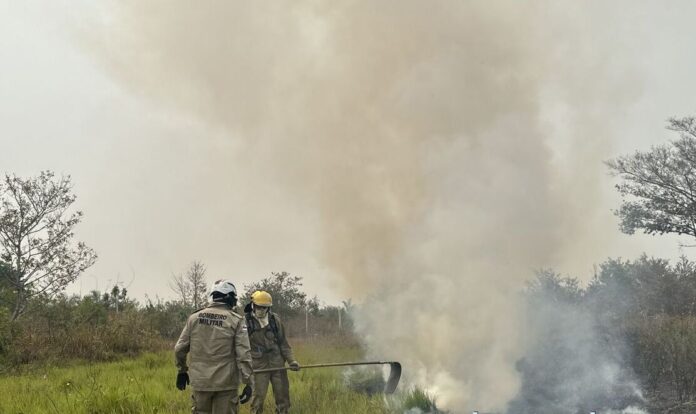 Incêndio atinge vegetação próxima ao aeroporto em Lábrea, AM