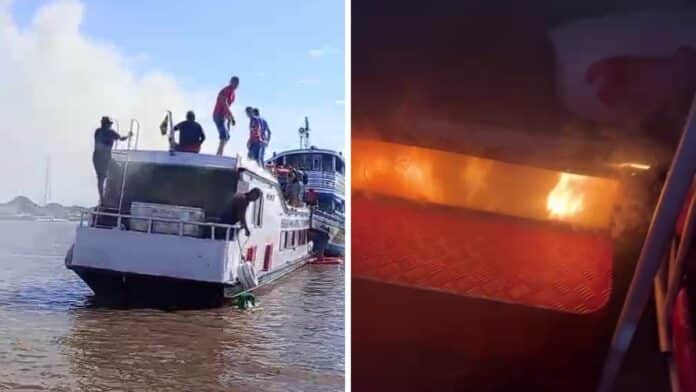 Lancha pega fogo no Amazonas